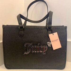 NWT JUICY COUTURE BLACK LICORICE CONVERTIBLE SHOULDER TO CROSSBODY TOTE BAG